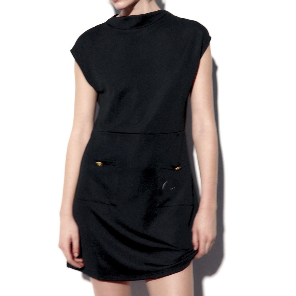 Zara OTTOMAN KNIT MINI DRESS in Black, Size Small